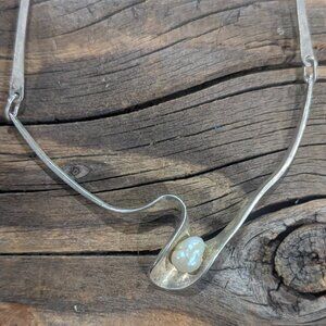 Sterling Silver Swiatecki Segment Necklace with Abstract Single Pearl Design